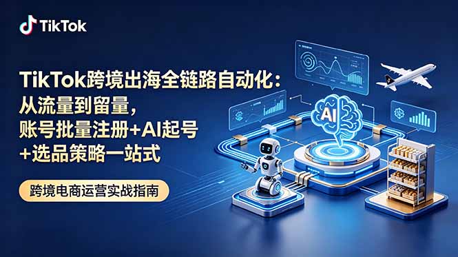 TikTok跨境出海全链路自动化:从流量到留量,账号批量注册+AI起号+选品策略一站式-泱泱学习社