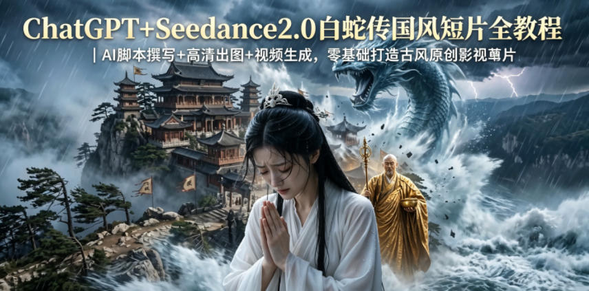 ChatGPT+Seedance2.0白蛇传国风短片全教程｜AI脚本撰写+高清出图+视频生成，零基础打造古风原创影视短片-泱泱学习社