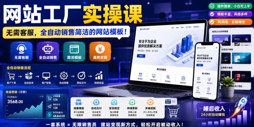 网站工厂实操课,无需客服,网站模板自动赚钱!【原创双语字幕】-泱泱学习社