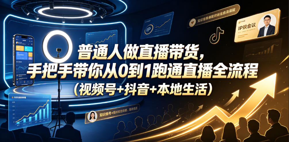普通人做直播带货，手把手带你从0到1跑通直播全流程(视频号+抖音+本地生活)-泱泱学习社