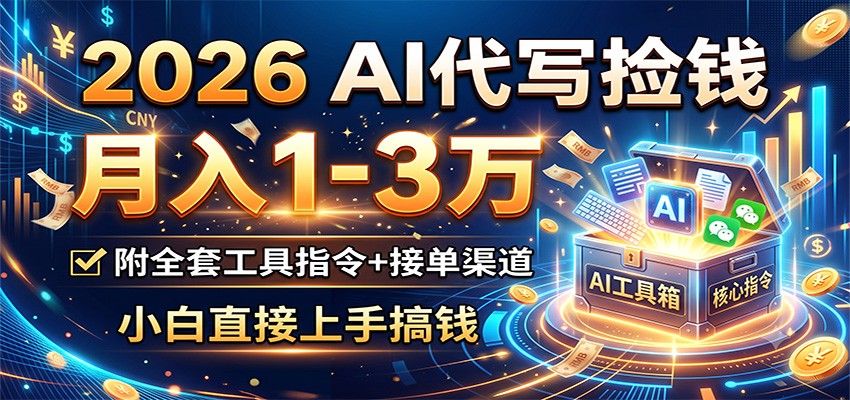 2026 AI代写捡钱，月入1-3万，附全套工具指令+接单渠道，小白直接上手搞钱-泱泱学习社