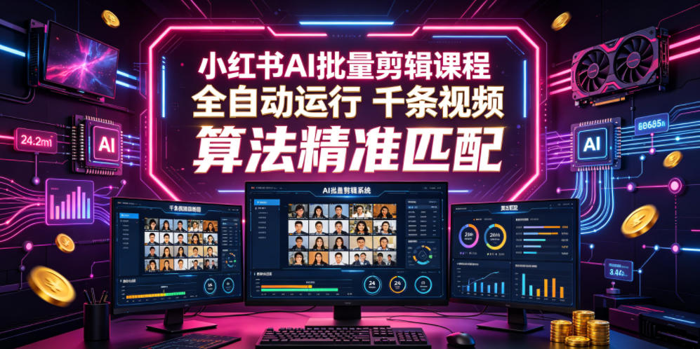 小红书AI批量剪辑课程,24小时全自动运行,解放双手专注运营,千条视频批量处理,小红书算法精准匹配-泱泱学习社