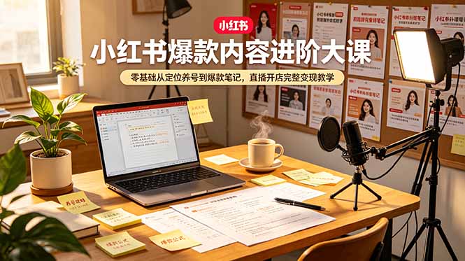 小红书爆款内容进阶大课，零基础从定位养号到爆款笔记，直播开店完整变现教学-泱泱学习社