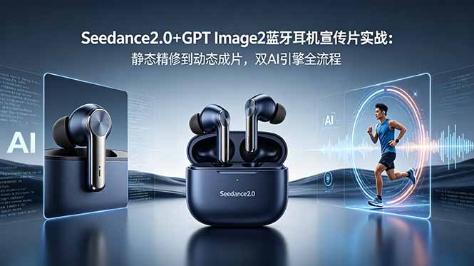 Seedance2.0+GPT Image2蓝牙耳机宣传片实战：静态精修到动态成片，双AI引擎全流程-泱泱学习社