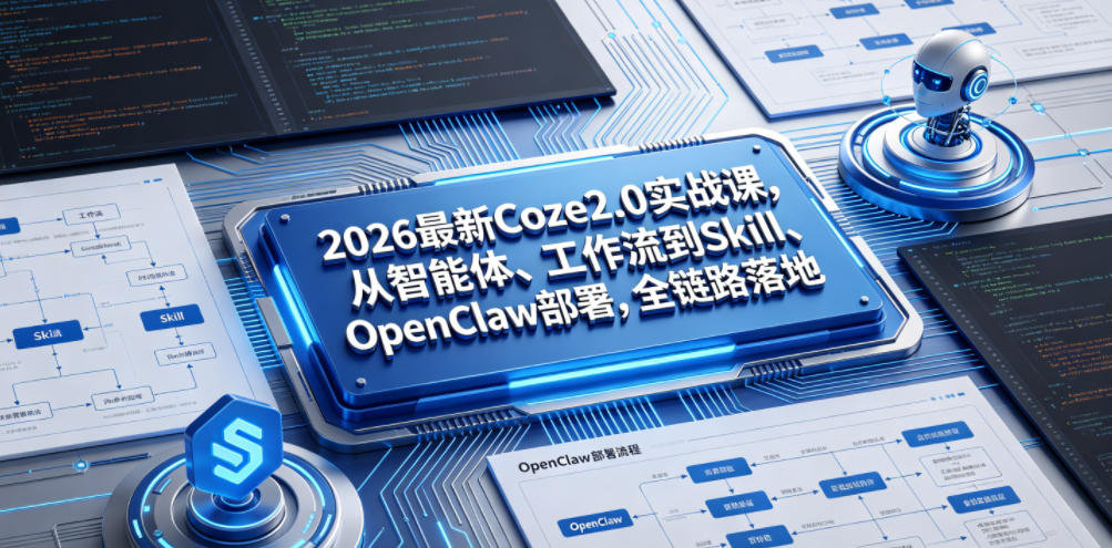 2026最新Coze2.0实战课,从智能体、工作流到Skill、OpenClaw部署,全链路落地-泱泱学习社