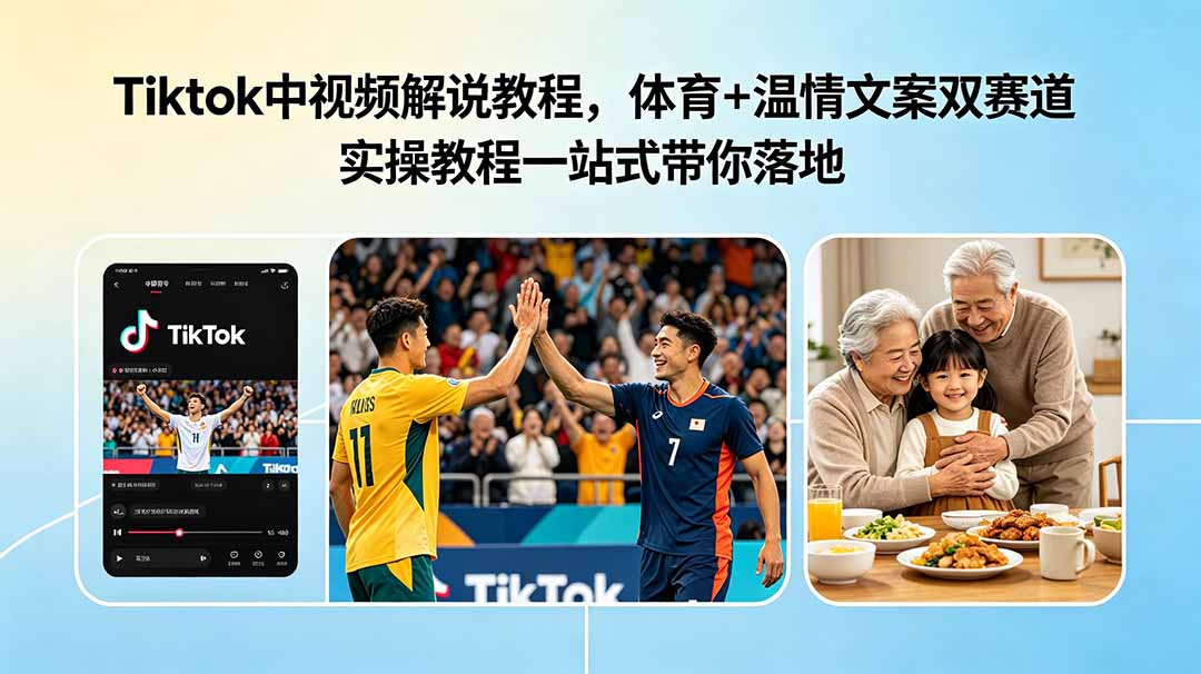 Tiktok中视频解说教程，体育+温情文案双赛道实操教程一站式带你落地-泱泱学习社