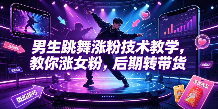 男生跳舞涨粉技术教学，教你涨女粉，后期转带货-泱泱学习社