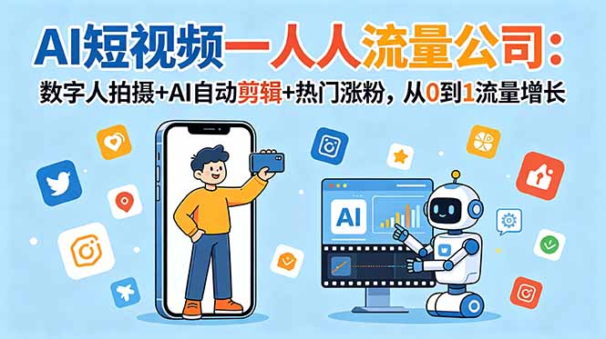 AI短视频一人流量公司:数字人拍摄+AI自动剪辑+热门涨粉,从0到1流量增长-泱泱学习社
