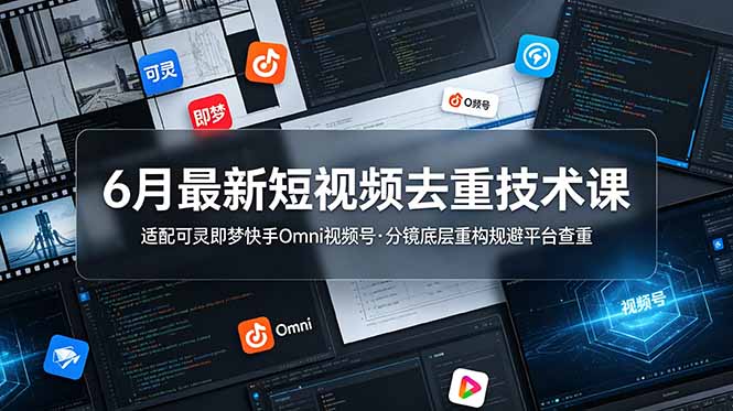 6月最新短视频去重技术课，适配可灵即梦快手Omni视频号，分镜底层重构规避平台查重-泱泱学习社