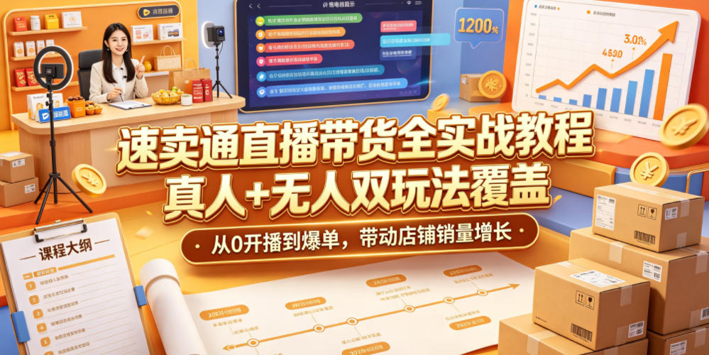 速卖通直播带货全实战教程,真人+无人双玩法覆盖,从0开播到爆单,带动店铺销量增长-泱泱学习社