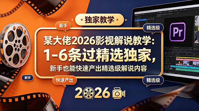 某大佬2026影视解说教学:1-6条过精选独家,新手也能快速产出精选级解说内容-泱泱学习社