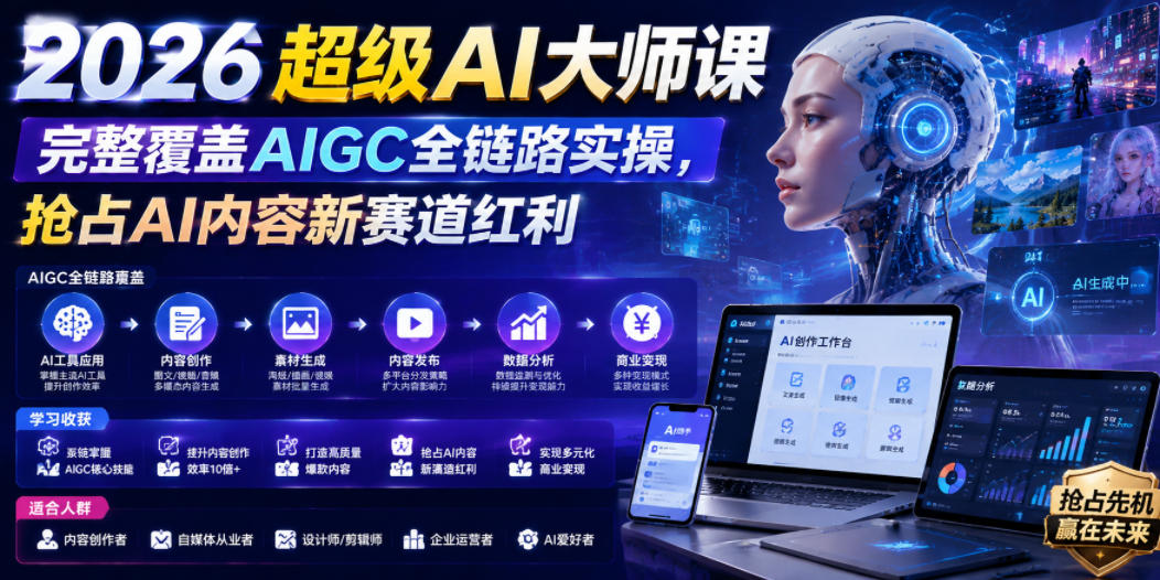 2026超级AI大师课,完整覆盖AIGC全链路实操,抢占AI内容新赛道红利-泱泱学习社