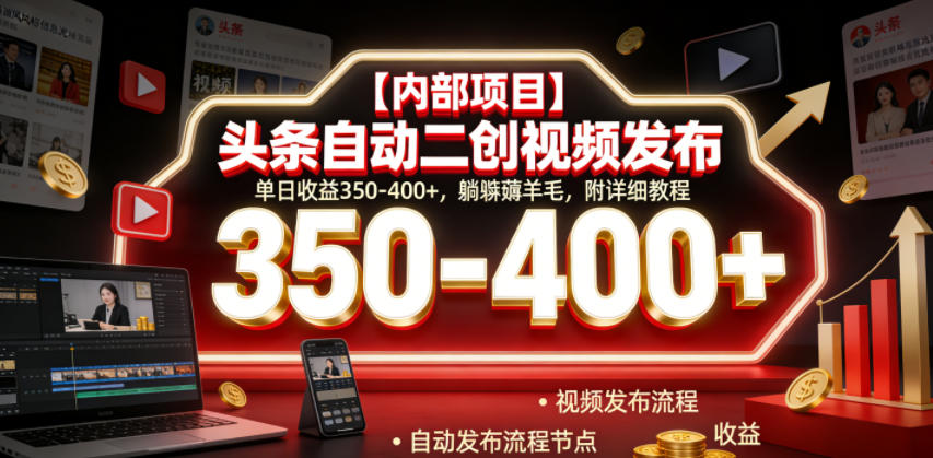 【内部项目】头条自动二创视频发布,单日收益350-400+,躺賺薅羊毛,附详细教程【揭秘】-泱泱学习社