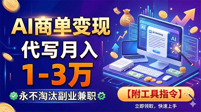 AI商单变现，靠代写月入1-3万，永不淘汰副业兼职【附工具指令】-泱泱学习社