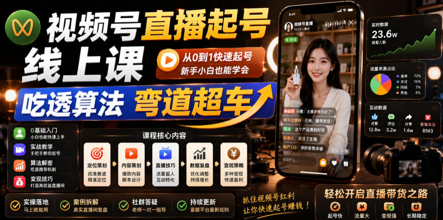 视频号直播起号线上课,吃透算法弯道超车(2026年6月)-泱泱学习社