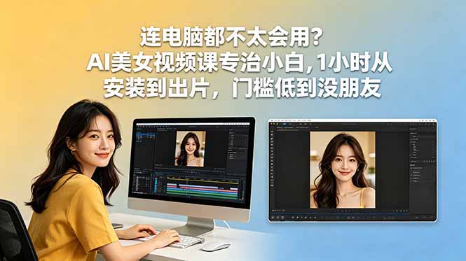 连电脑都不太会用？AI美女视频课专治小白，1小时从安装到出片，门槛低到没朋友-泱泱学习社