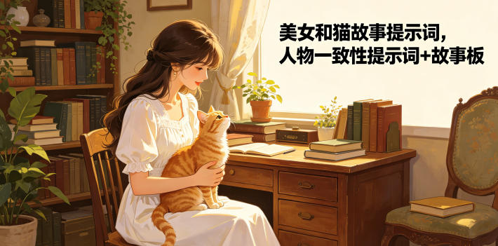 美女和猫故事提示词,人物一致性提示词+故事板-泱泱学习社