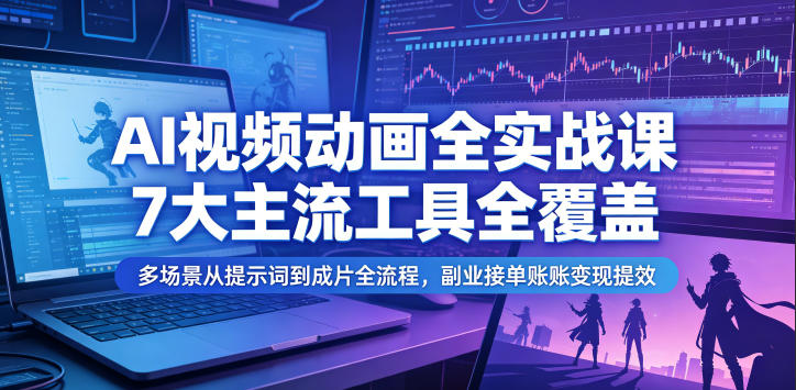AI视频动画全实战课,7大主流工具全覆盖,多场景从提示词到成片全流程,副业接单账号变现提效-泱泱学习社