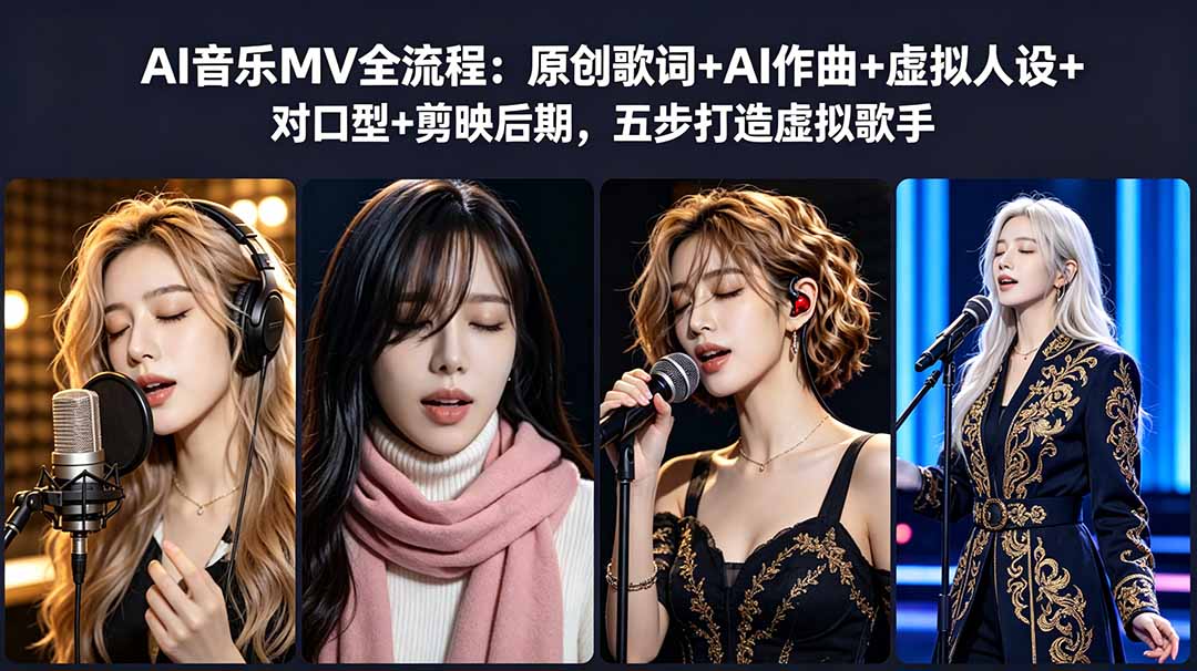 AI音乐MV全流程:原创歌词+AI作曲+虚拟人设+对口型+剪映后期,五步打造虚拟歌手-泱泱学习社
