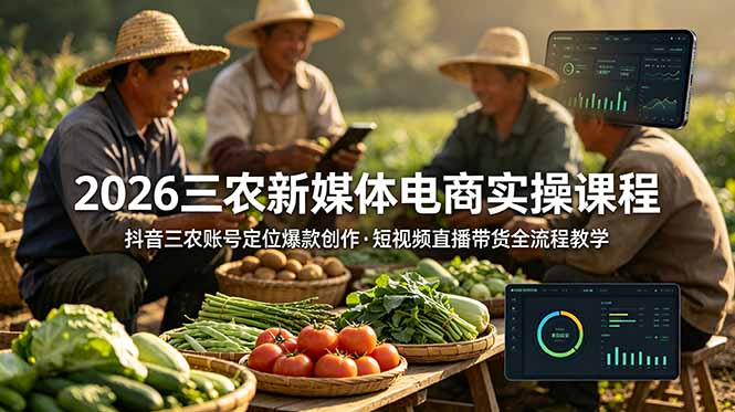 2026三农新媒体电商实操课程：抖音三农账号定位爆款创作，短视频直播带货全流程教学-泱泱学习社