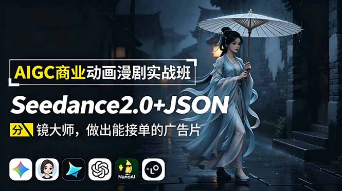 AIGC商业动画漫剧实战班：Seedance2.0+JSON分镜大师，做出能接单的广告片-泱泱学习社