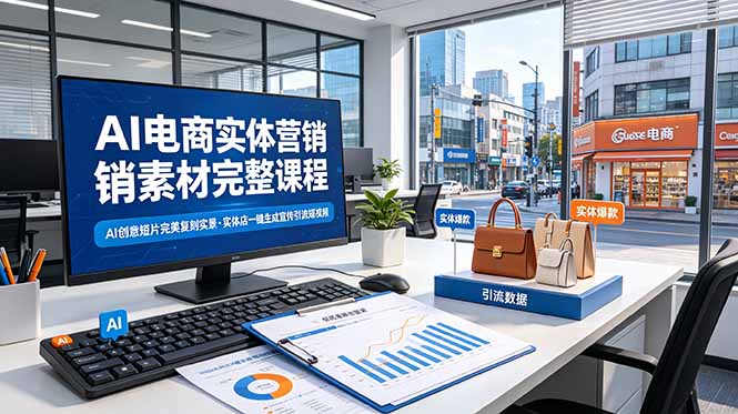 AI电商实体营销素材完整课程，AI创意短片完美复刻实景，实体店一键生成宣传引流短视频-泱泱学习社