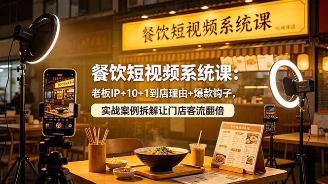 餐饮短视频系统课：老板IP+10+1到店理由+爆款钩子，实战案例拆解让门店客流翻倍-泱泱学习社