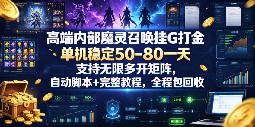 高端内部魔灵召唤挂G打金,单机稳定50-80一天,支持无限多开矩阵,自动脚本+完整教程,全程包回收【揭秘】-泱泱学习社