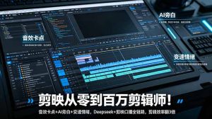 剪映从零到百万剪辑师！音效卡点+AI旁白+变速情绪，Deepseek+剪映口播全链路，剪辑效率翻3倍-泱泱学习社