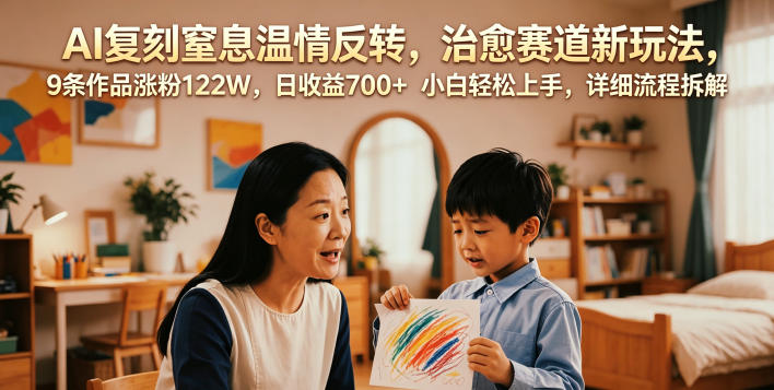 AI复刻窒息温情反转,治愈赛道新玩法,9条作品涨粉122W,日收益700+ 小白轻松上手,详细流程拆解-泱泱学习社