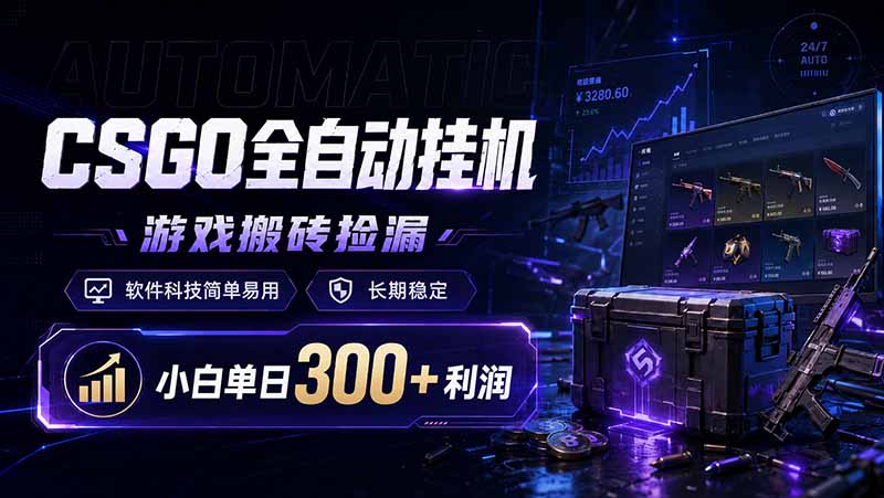 CSGO全自动挂机，游戏搬砖捡漏，软件科技简单易用，长期稳定，小白单日300+利润-泱泱学习社