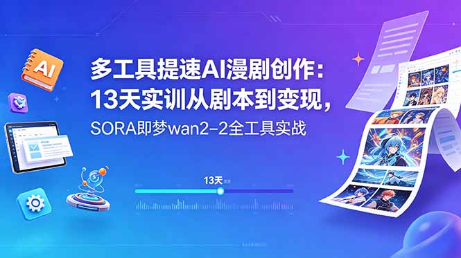 多工具提速AI漫剧创作:13天实训从剧本到变现,SORA即梦wan2-2全工具实战-泱泱学习社