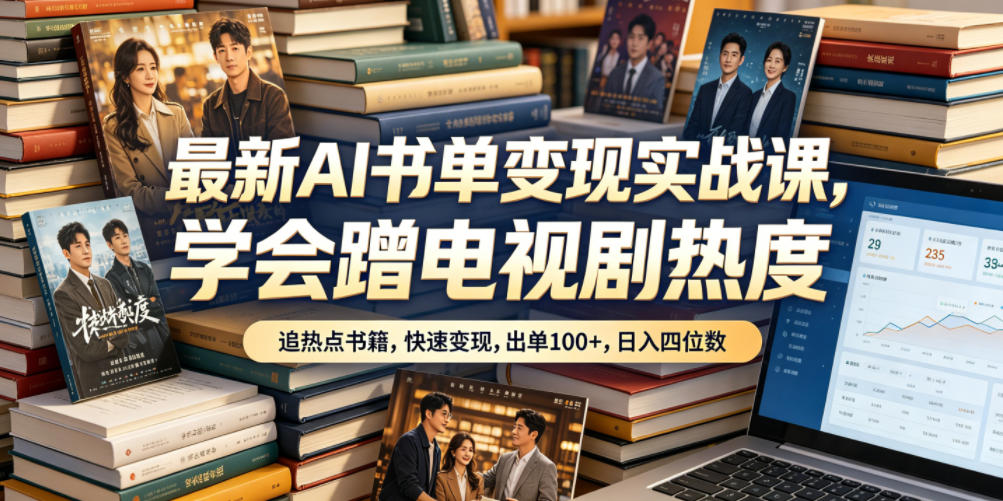最新AI书单变现实战课,学会蹭电视剧热度,追热点书籍,快速变现,出单100+,日入四位数-泱泱学习社