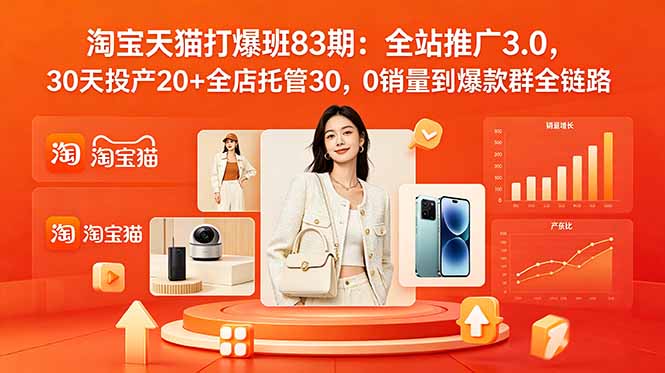 2026淘宝天猫打爆班83期:全站推广3.0,30天投产20+全店托管30,0销量到爆款群全链路-泱泱学习社