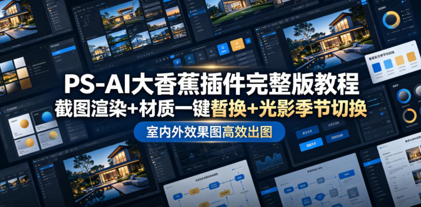 PS-AI大香蕉插件完整版教程，截图渲染+材质一键替换+光影季节切换，室内外效果图高效出图高阶课程-泱泱学习社