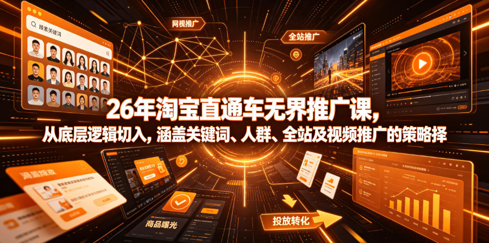 26年淘宝直通车无界推广课，从底层逻辑切入，涵盖关键词、人群、全站及视频推广的策略选择-泱泱学习社