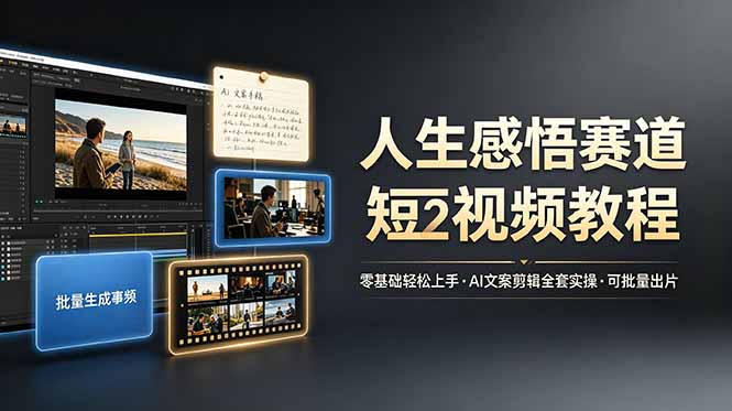 人生感悟赛道短视频教程，零基础轻松上手，AI文案剪辑全套实操可批量出片-泱泱学习社