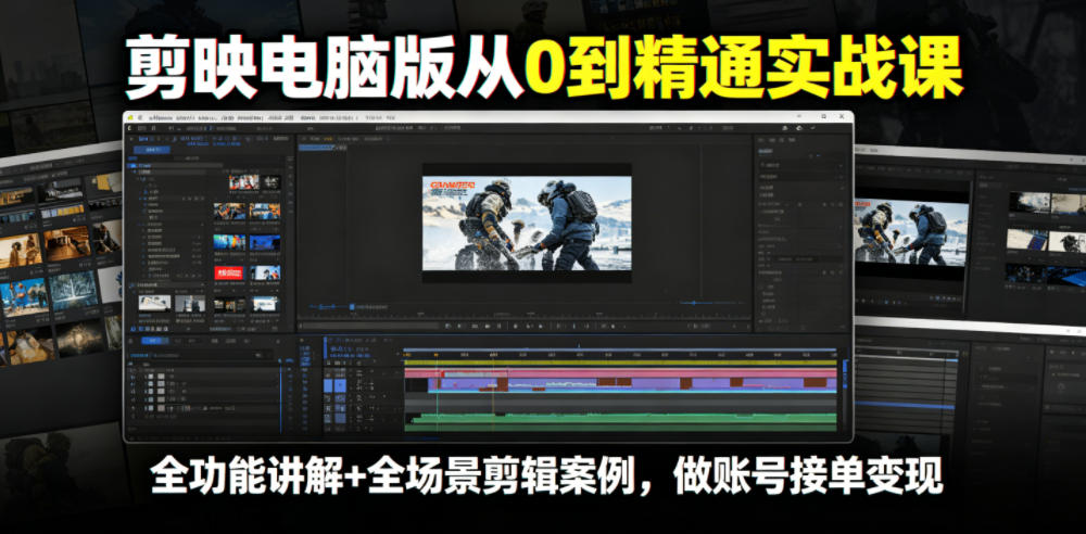剪映电脑版从0到精通实战课，全功能讲解+全场景剪辑案例，做账号接单变现-泱泱学习社