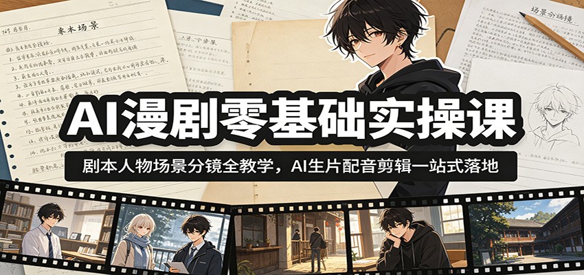 AI漫剧零基础实操课:剧本人物场景分镜全教学,AI生片配音剪辑一站式落地-泱泱学习社
