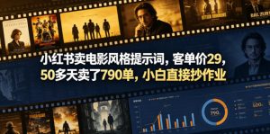 小红书卖电影风格提示词，客单价29，50多天卖了790单，小白直接抄作业！-泱泱学习社