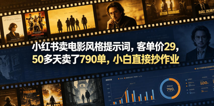 小红书卖电影风格提示词，客单价29，50多天卖了790单，小白直接抄作业！-泱泱学习社
