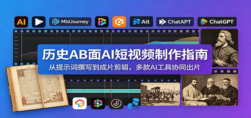 历史AB面AI短视频制作指南：从提示词撰写到成片剪辑，多款AI工具协同出片-泱泱学习社