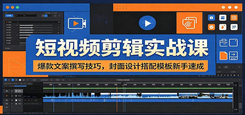 短视频剪辑实战课：爆款文案撰写技巧，封面设计搭配模板新手速成-泱泱学习社
