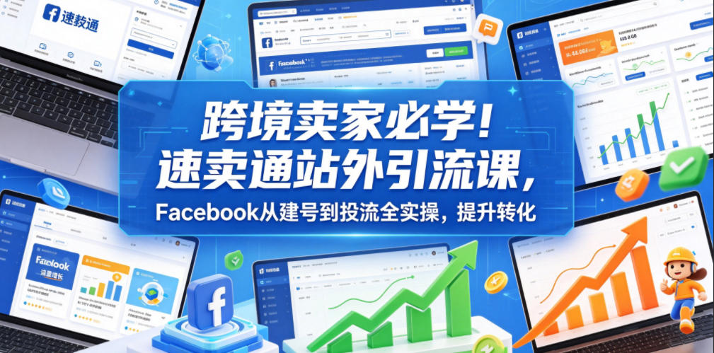 跨境卖家必学!速卖通站外引流课,Facebook从建号到投流全实操,提升转化-泱泱学习社