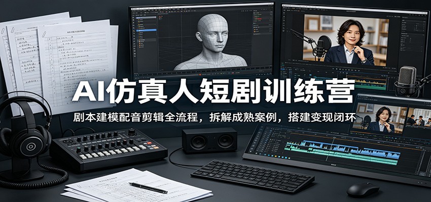 AI仿真人短剧训练营:剧本建模配音剪辑全流程,拆解成熟案例,搭建变现闭环-泱泱学习社