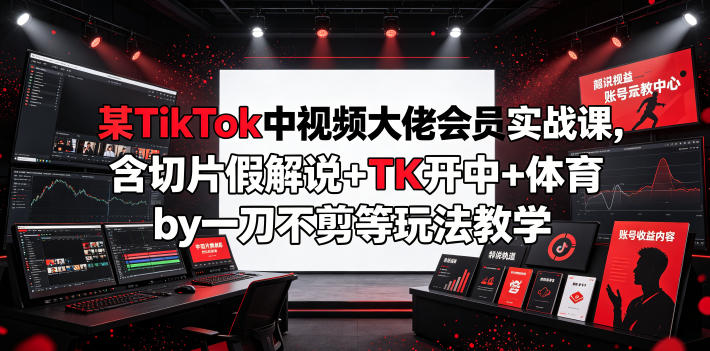 某TikTok中视频大佬会员实战课，含切片假解说+TK开中+体育by一刀不剪等玩法教学-泱泱学习社