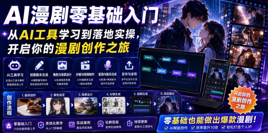 AI漫剧零基础入门，从AI工具学习到落地实操，开启你的漫剧创作之旅-泱泱学习社