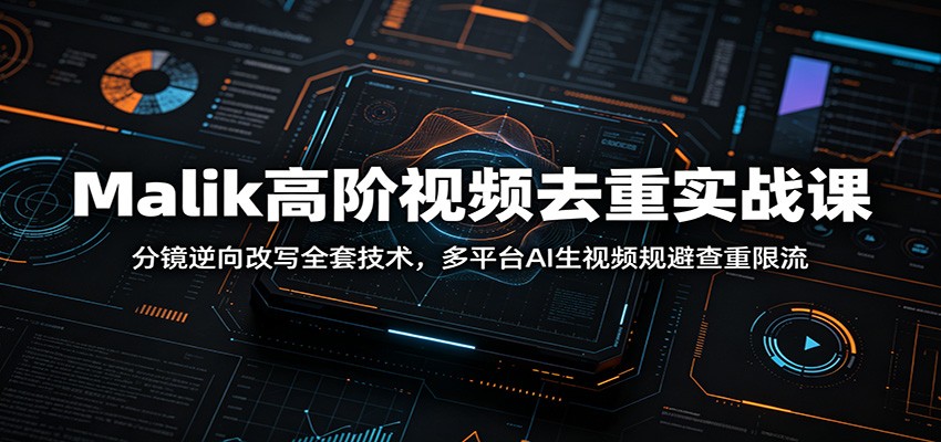 Malik高阶视频去重实战课：分镜逆向改写全套技术，多平台AI生视频规避查重限流-泱泱学习社