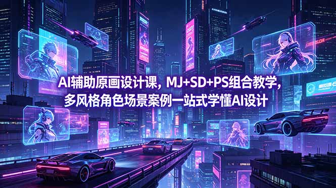 AI辅助原画设计课，MJ+SD+PS组合教学，多风格角色场景案例一站式学懂AI设计-泱泱学习社