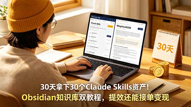 30天拿下30个Claude Skills资产！Obsidian知识库双教程，提效还能接单变现-泱泱学习社